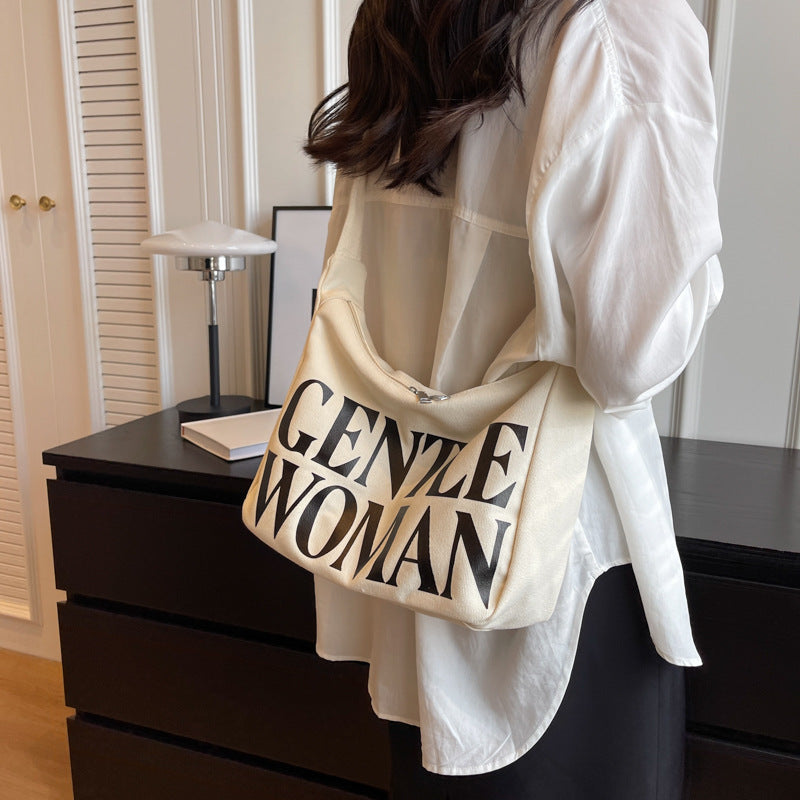 Women's Super Popular Large Capacity Alphabet Cartoon Canvas For Shoulder Bags