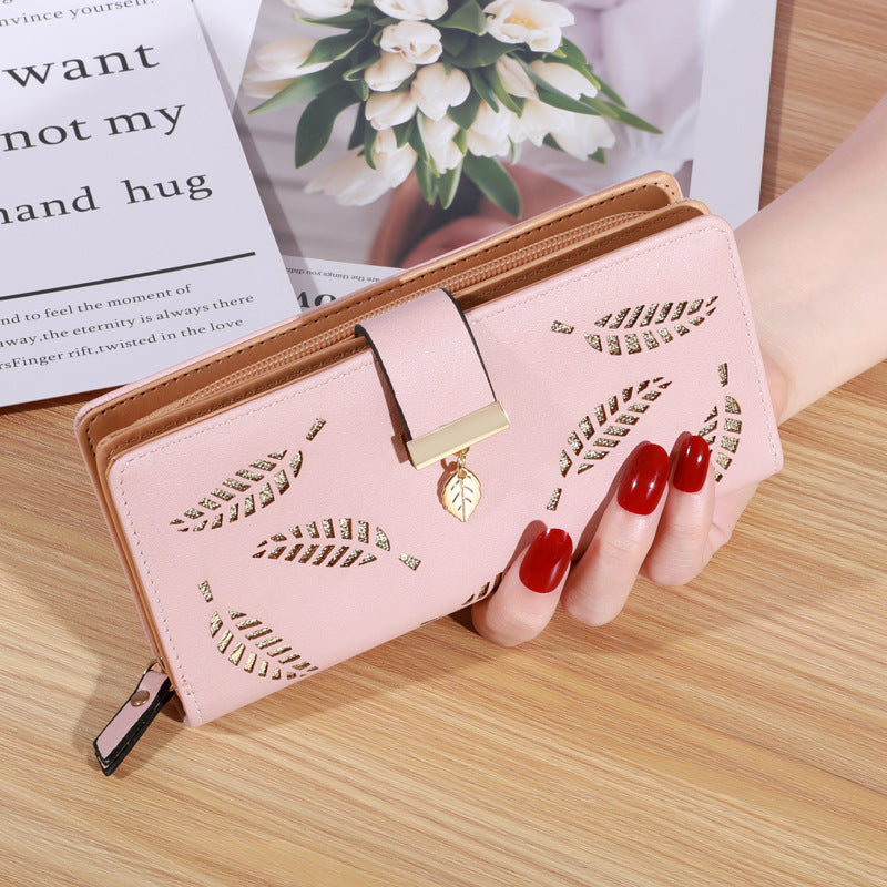 Women's Leaf Billfold Leather Korean Style Two Ladies Wallets