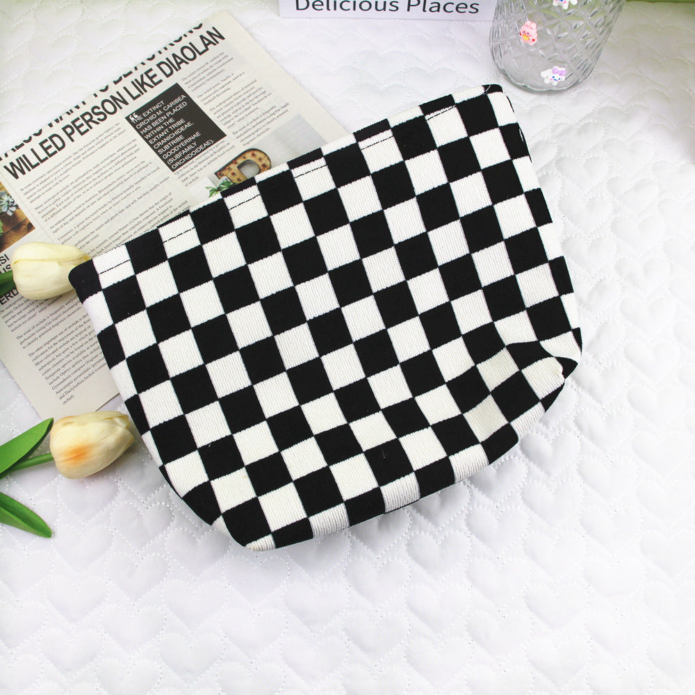 Style Corduroy Chessboard Plaid Clutch Portable Cosmetic Bags