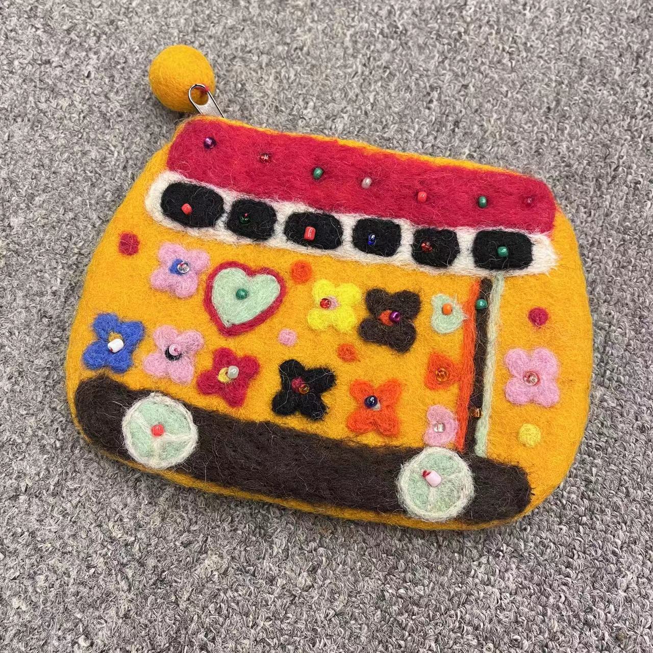 Wool Felt Car Bus Finished Poke Coin Purses