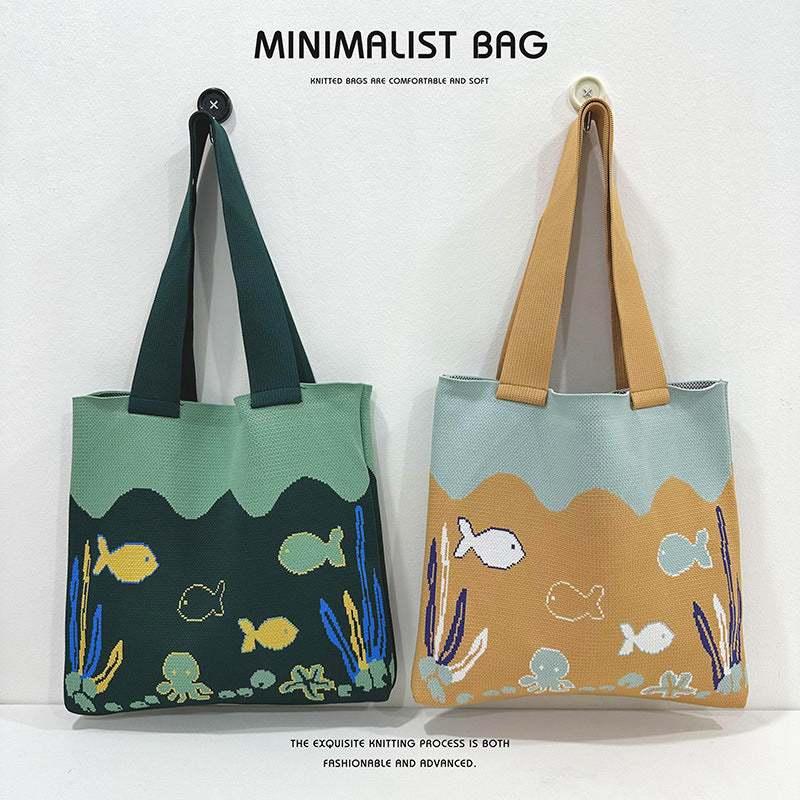 Women's Octopus Cartoon Tote Versatile Large Capacity Shoulder Bags