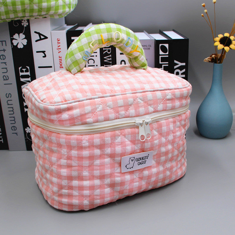 Women's Fresh Style Plaid Embroidered Cotton Cosmetics Cosmetic Bags