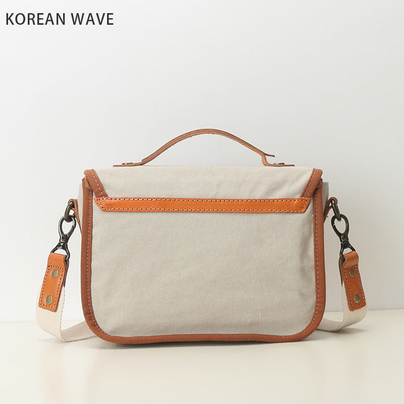 Women's Style Retro Simple Canvas With Genuine Leather Bags