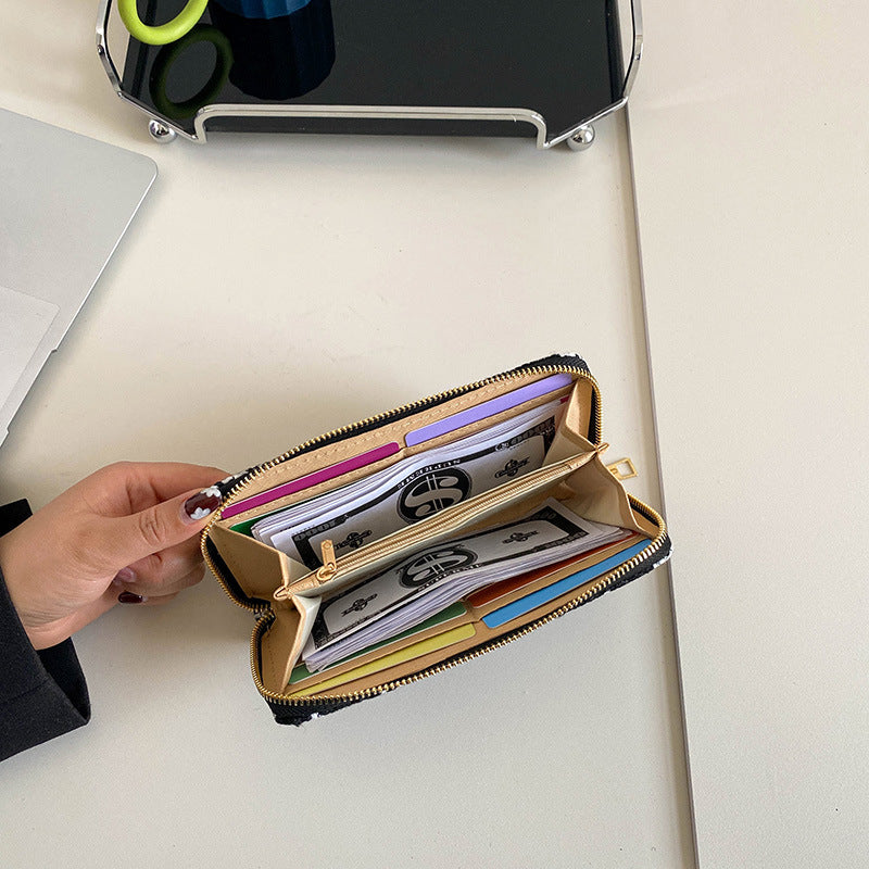 Pochette en coton et lin pour femmes, portefeuilles à longue pince pour dames