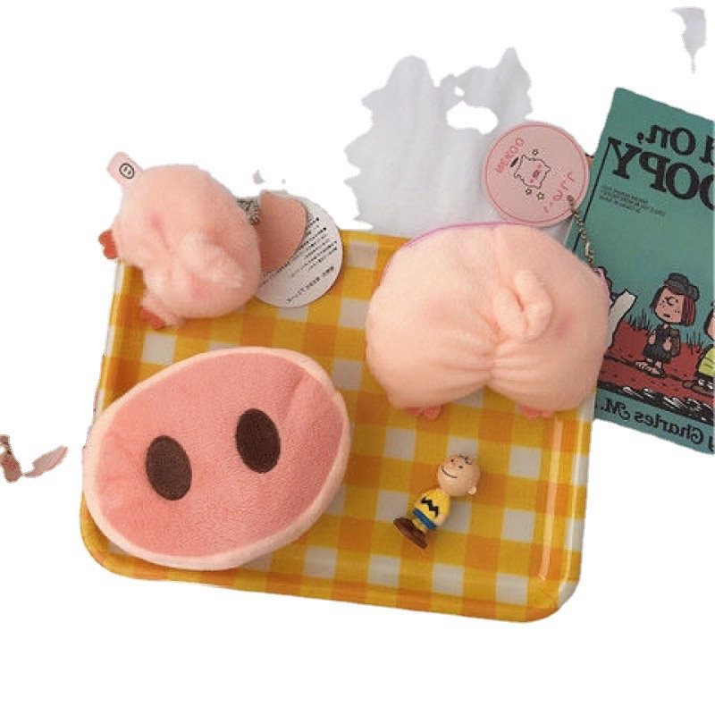 Porte-monnaie chic en peluche avec tête de cochon et cœur