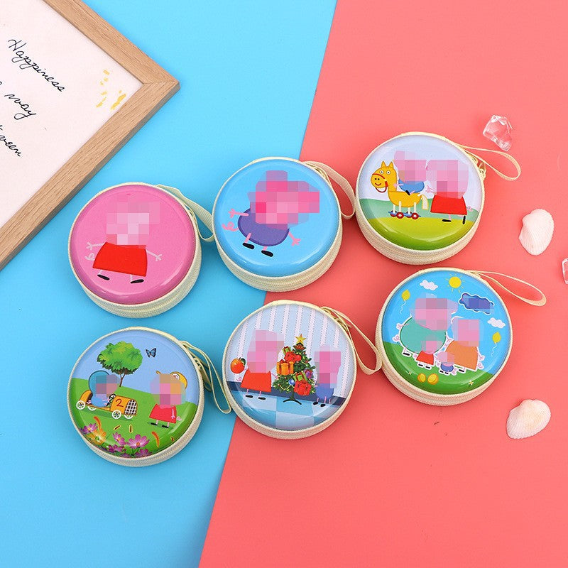 Tinplate Mini Round Zipper Cartoon Storage Coin Purses