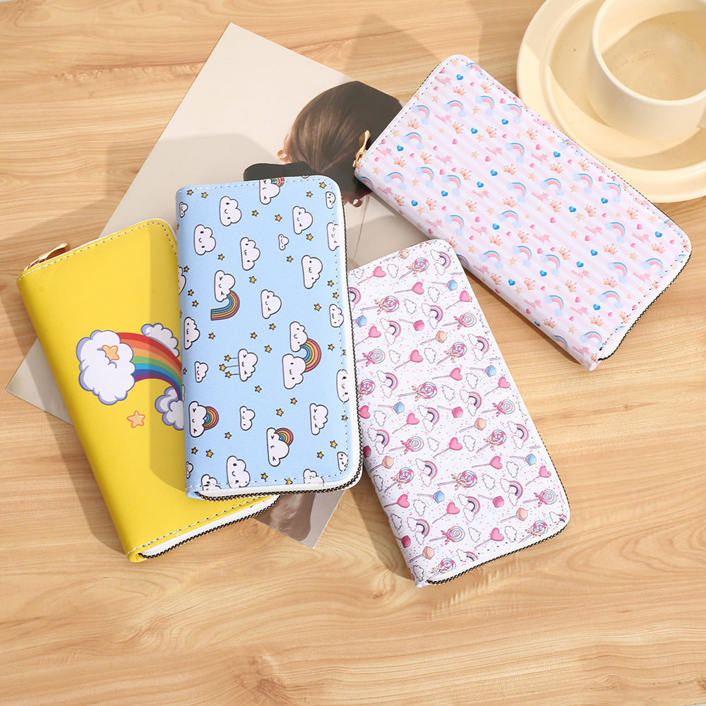 Women's Rainbow Printing Single Zipper Multifunctional Mobile Ladies Wallets