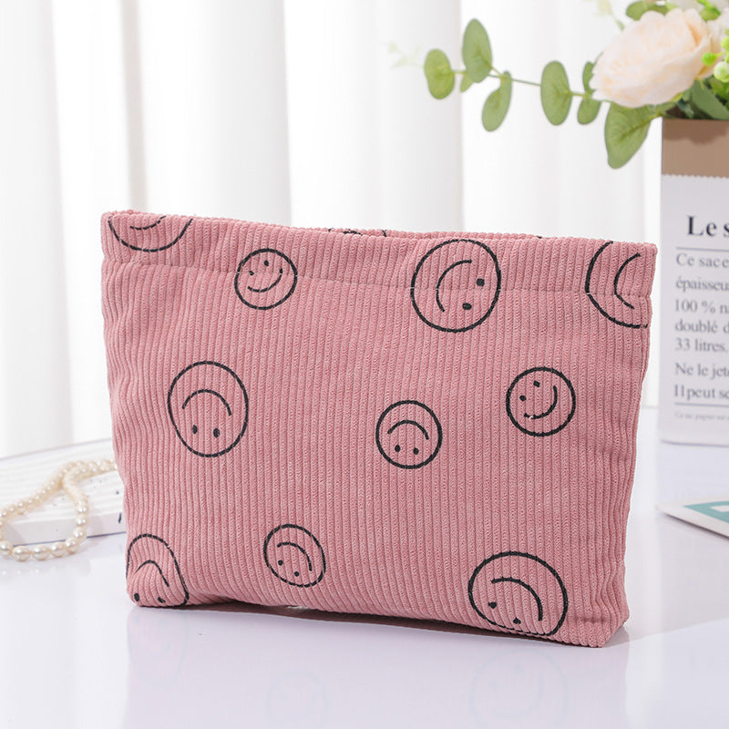 Corduroy Polka Dot Retro Smiley Face Storage Wash Clutch Bags