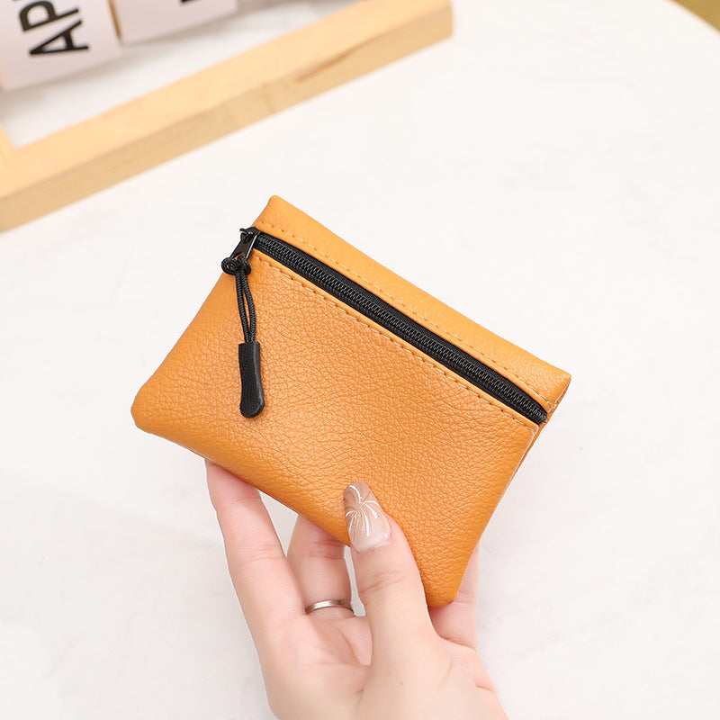 Women's Lychee Pattern Zipper Solid Color Soft Coin Purses