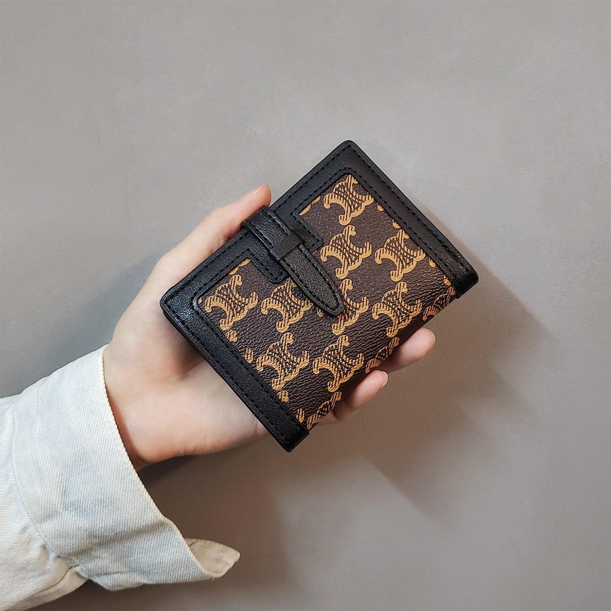 Portefeuilles pour femmes à carreaux d'échiquier noir blanc à fermeture éclair courte pour dames