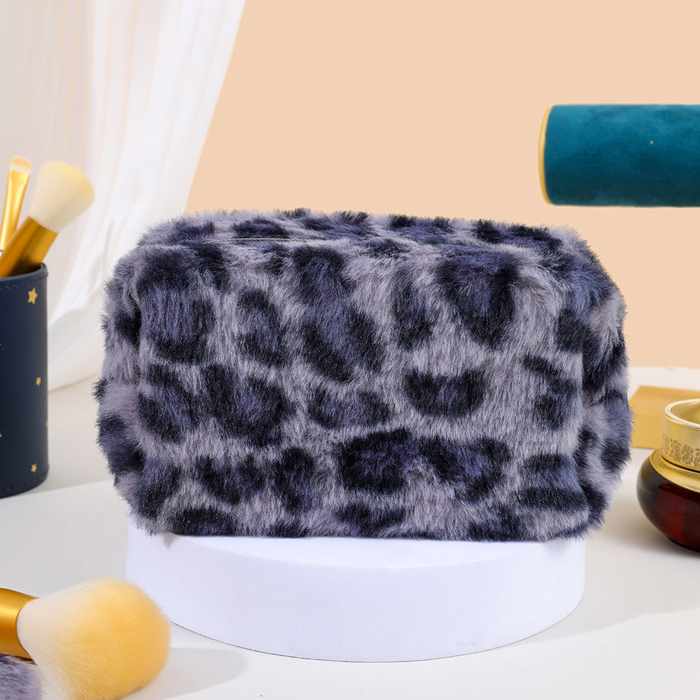 Leopard Print Plush Octagonal Buggy Cosmetics Cosmetic Bags