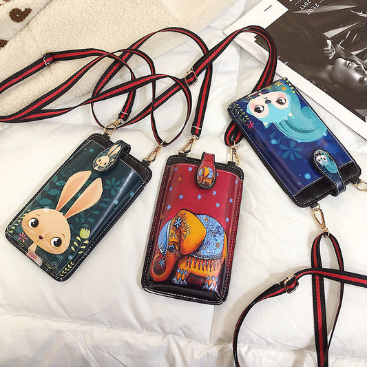 Sacs de téléphone portables verticaux imprimés de dessin animé pour femmes, petits sacs pour téléphone