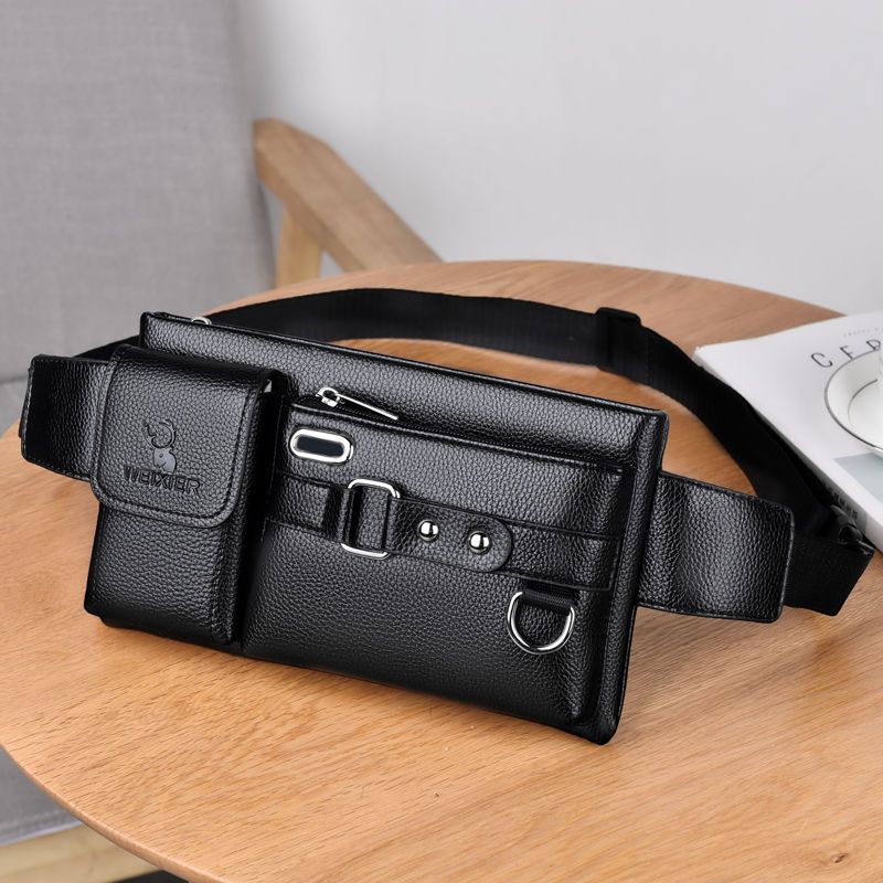 Men's Mobile Soft Leather Textured Slanted Large Phone Bags