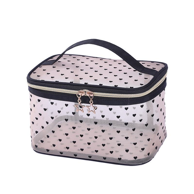 Love Heart Mesh Portable Buggy Transparent Cosmetic Bags