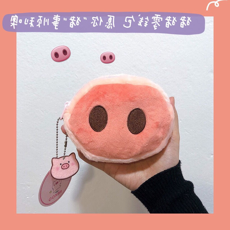 Porte-monnaie innovant en peluche avec tête de cochon et cœur