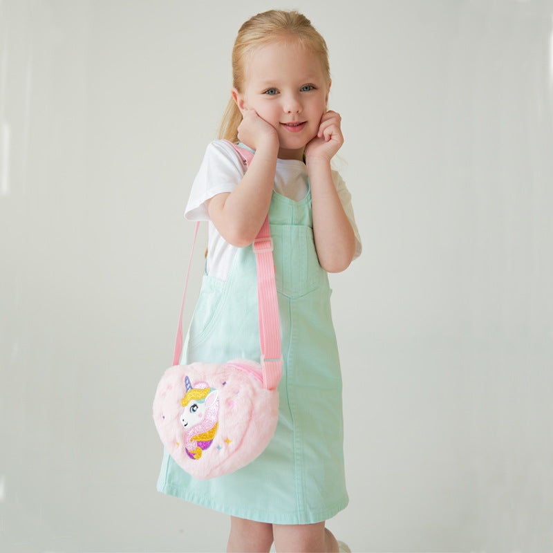 Licorne de dessin animé pour enfants, vêtements mignons en peluche, sacs à bandoulière pour enfants