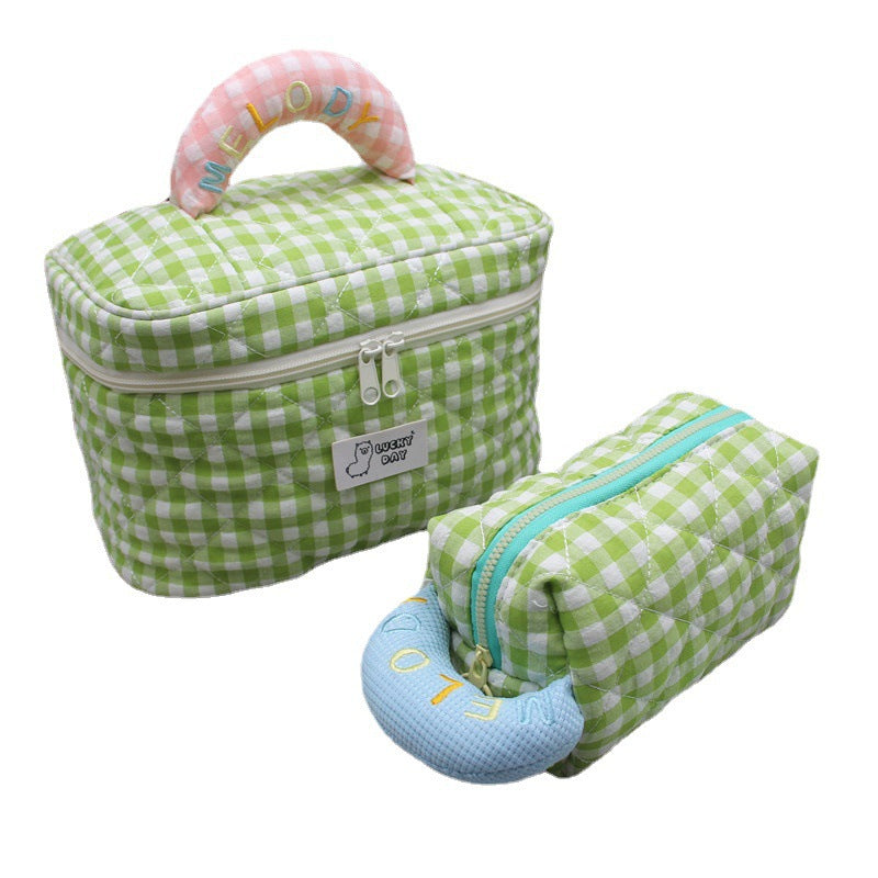 Women's Fresh Style Plaid Embroidered Cotton Cosmetics Cosmetic Bags