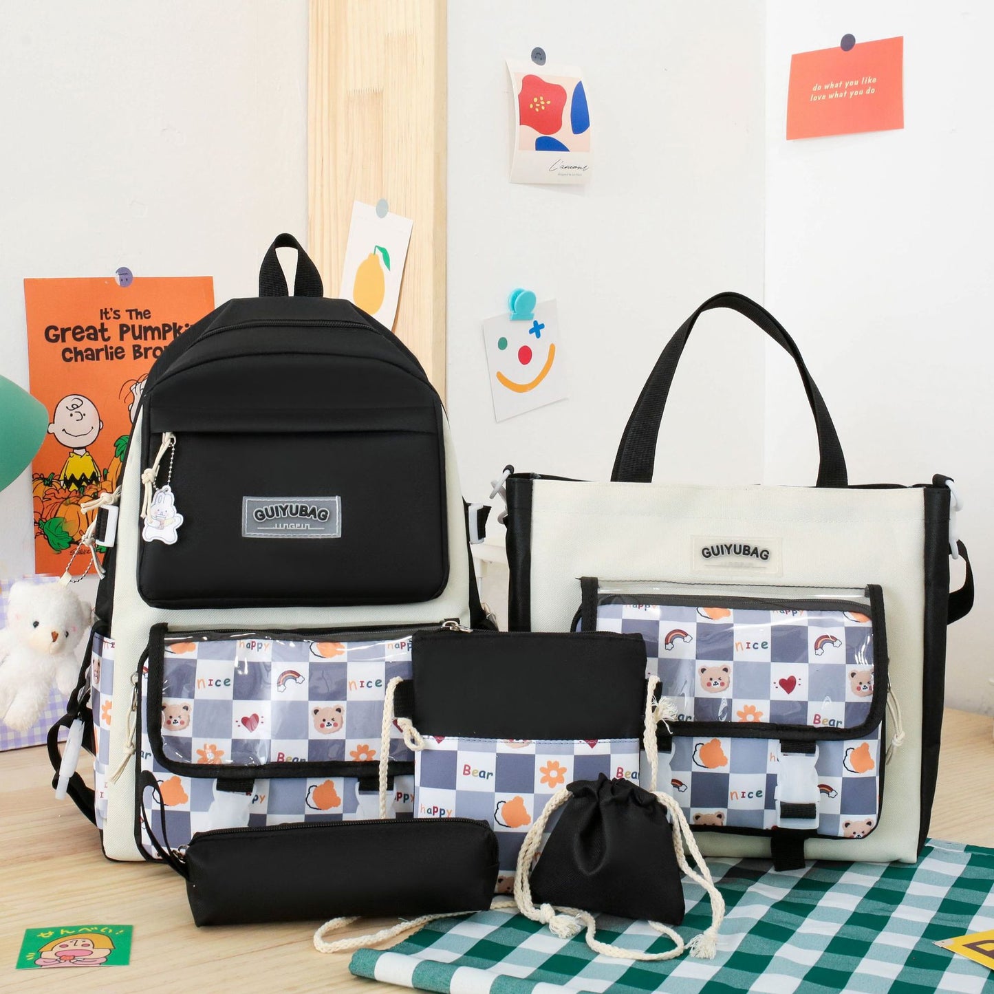 Korean Plaid Primary Large Capacity Fresh Backpacks