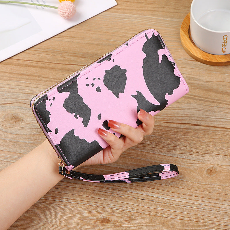 Women's Style Contrast Color Cows Pattern Long Ladies Wallets