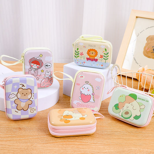 Children's Mini Rectangular Zipper Cartoon Headset Cable Coin Purses