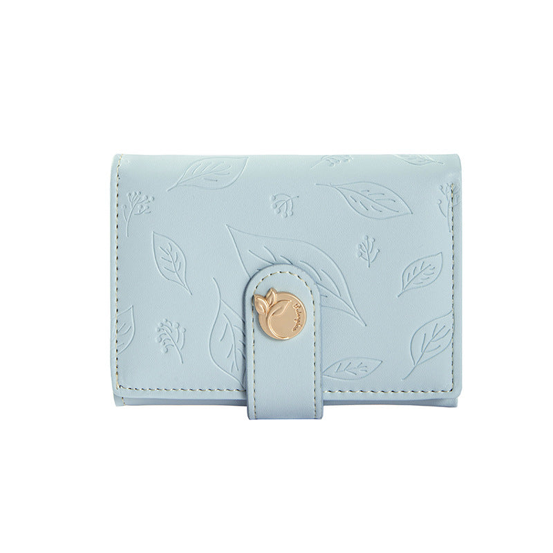 Women's Fresh Embossed Leaves Three Fold Short Ladies Wallets