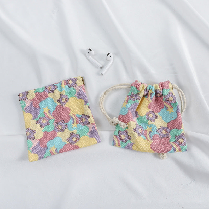 Pochette en toile colorée avec cordon de serrage pour femmes, jolie pochette de rangement pour bijoux, porte-monnaie