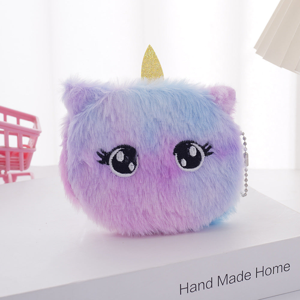 Rangement pour enfants dessin animé mignon peluche licorne écouteur porte-monnaie pour enfants