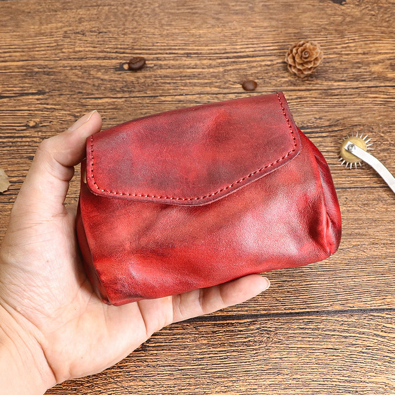 Women's Cowhide Personalized Retro Simple Leather Sleeve Coin Purses