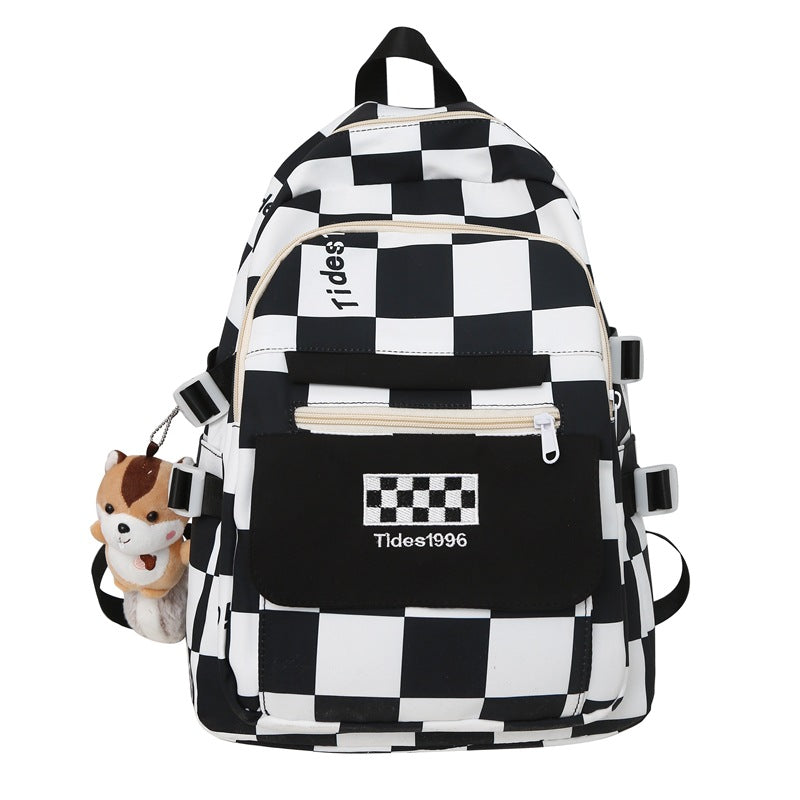 College Female High Junior Fashion Plaid Backpacks