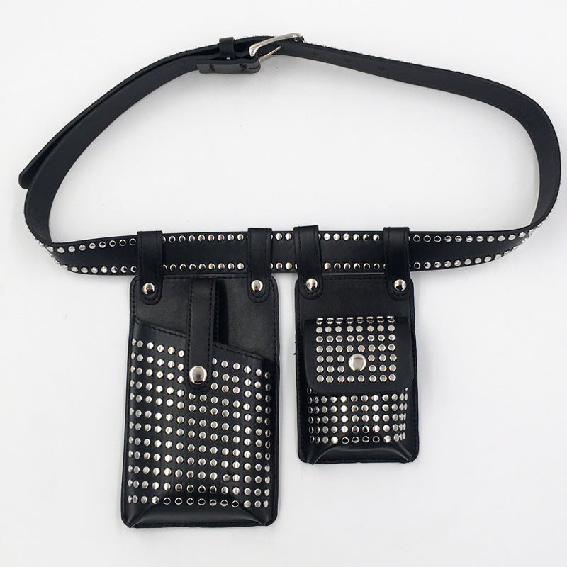 Two-piece Rivet Punk Leather Hip Hop Waist Packs