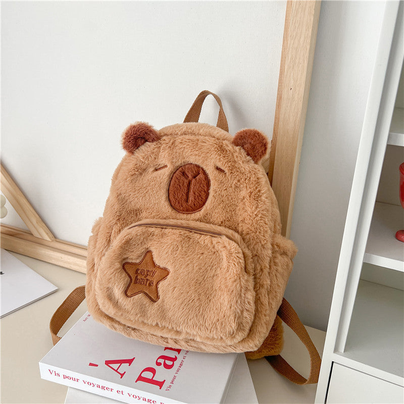 Plush Capybara Cute Wild Fur Female Backpacks