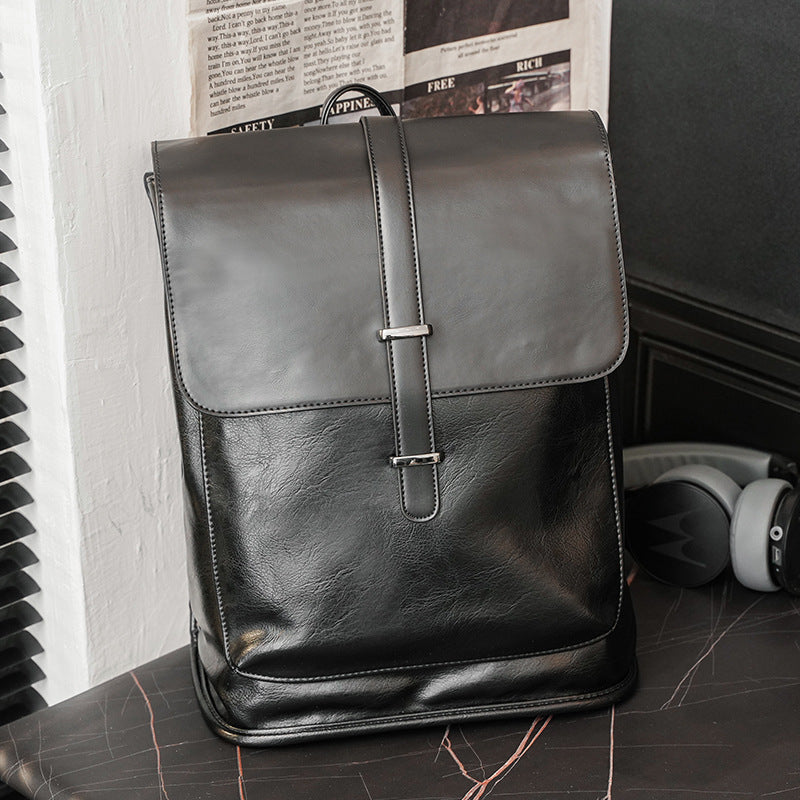 Trendy Korean Style Fashionable Man Leather Large Backpacks