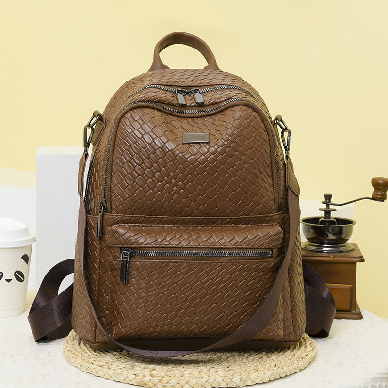 Women's Oily Leather Korean Fashion Trendy Backpacks