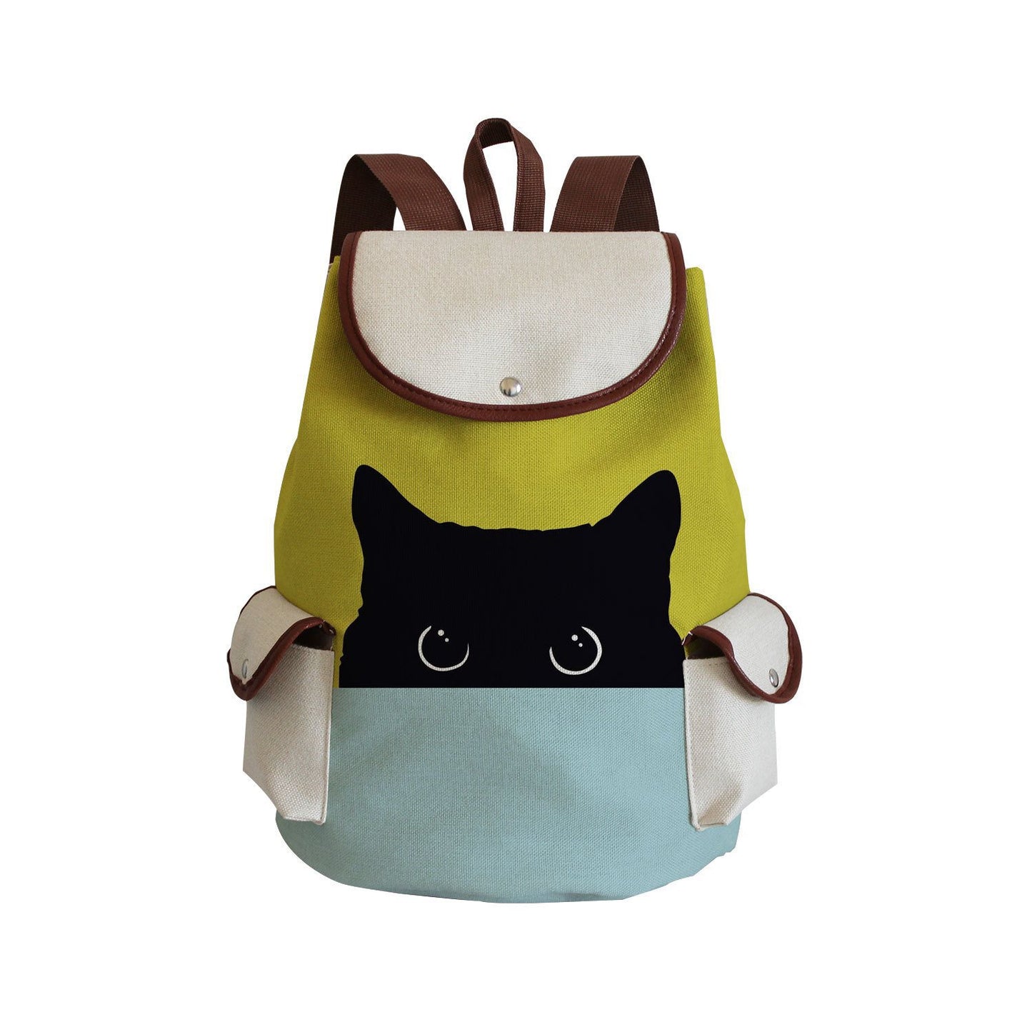 Cute Color Matching Cat Printing Large Middle School Students' Schoolbags