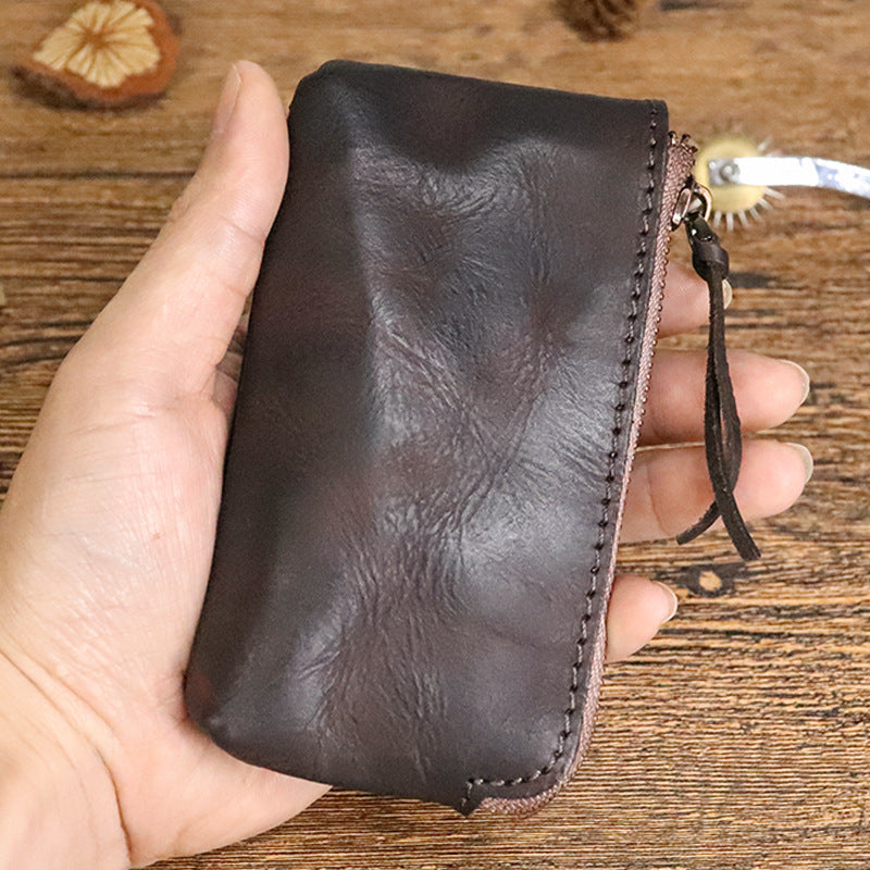 Women's Cowhide First Layer Hand-rub Color Distressed Coin Purses