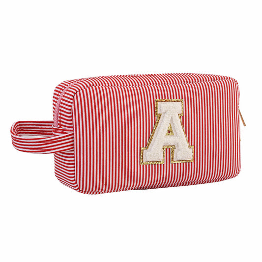 Portable Chenille Striped Seersucker Personal Hygiene Cosmetic Bags