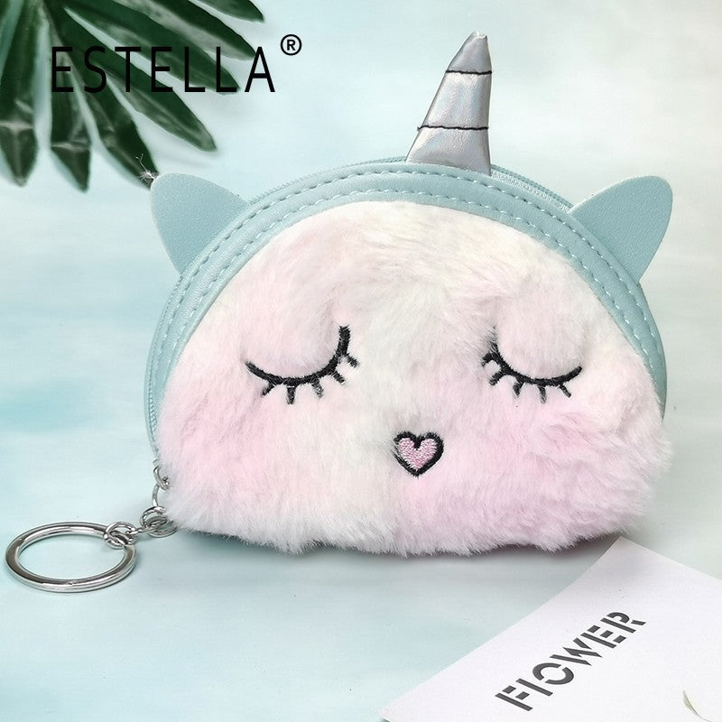 Cute Cartoon Semicircle Unicorn Embroidered Squinting Coin Purses