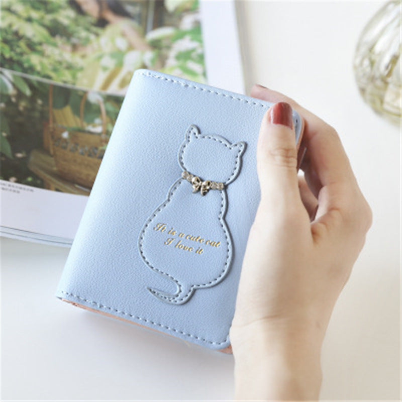 Women's Cute Cat Solid Color Vertical 2 Fold Ladies Wallets