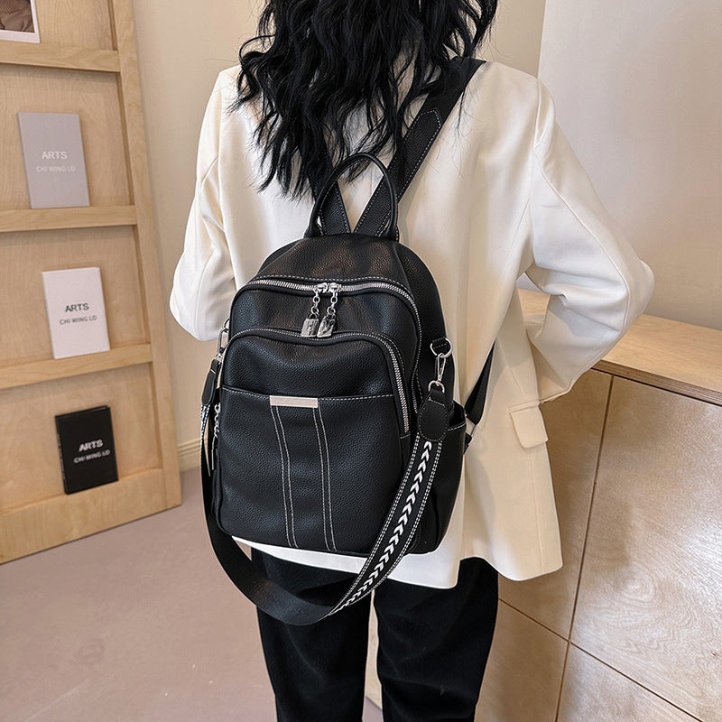 Women's Solid Color Soft Leather High-grade Fashion Backpacks