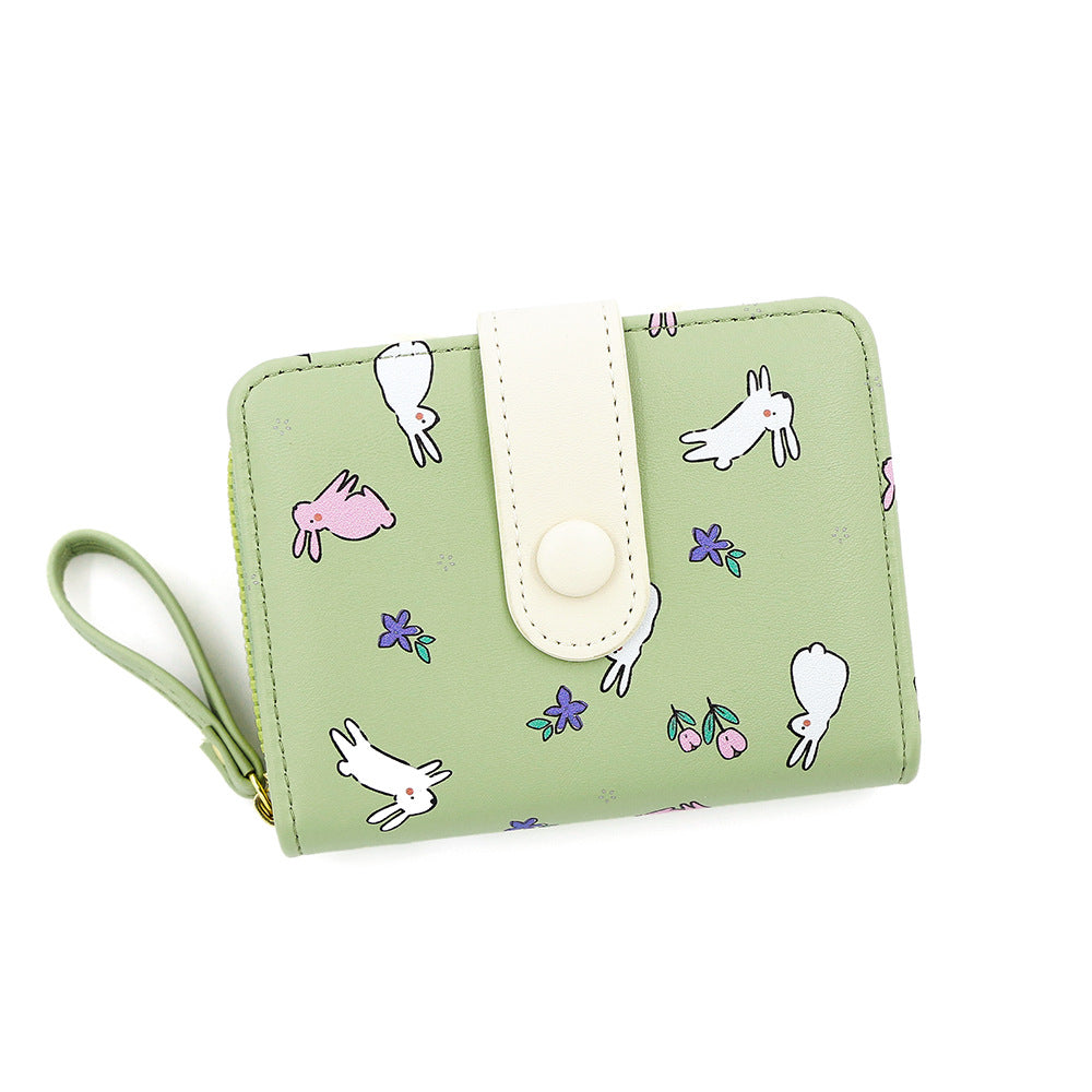 Minimalist Style Fresh Cute Bunny Pattern Printing Large Capacity Ladies Wallets