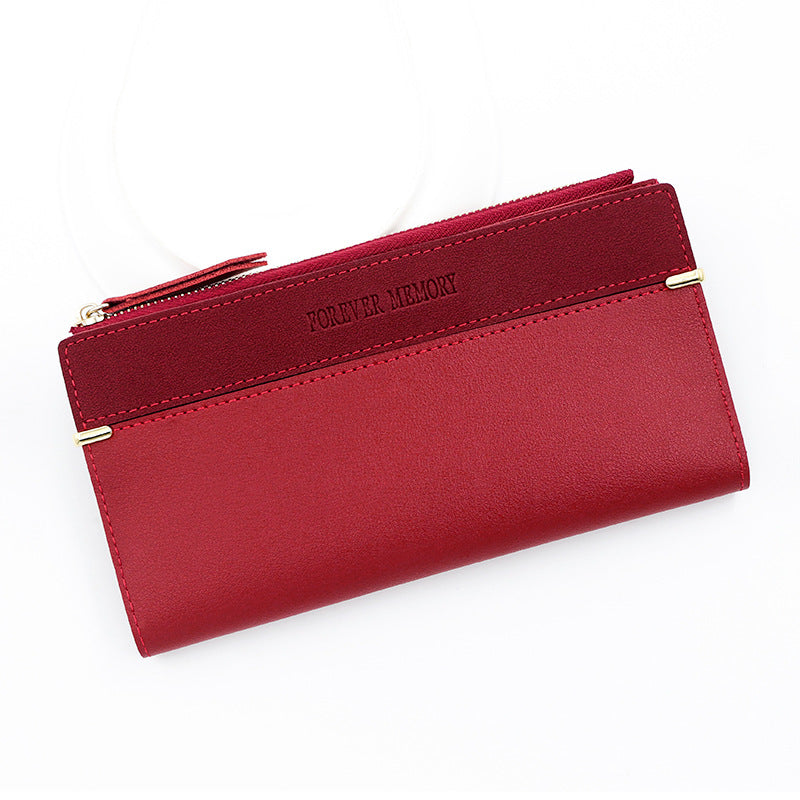 Women's Fashion Frosted Leather Patchwork Long Large Ladies Wallets