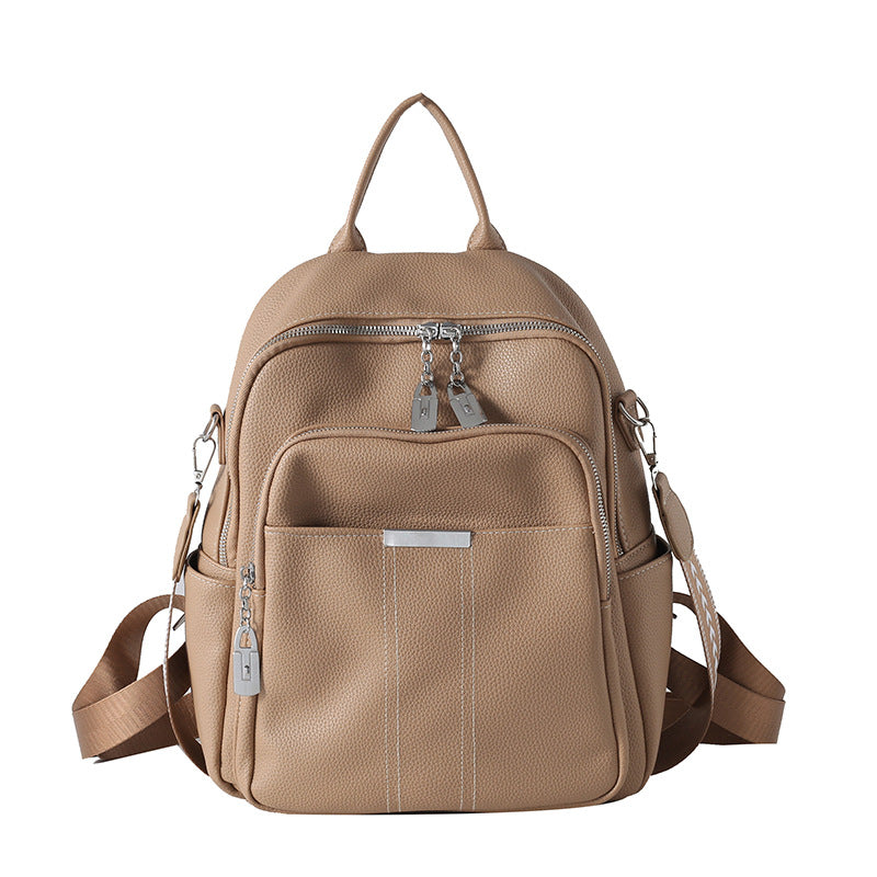 Women's Solid Color Soft Leather High-grade Fashion Backpacks