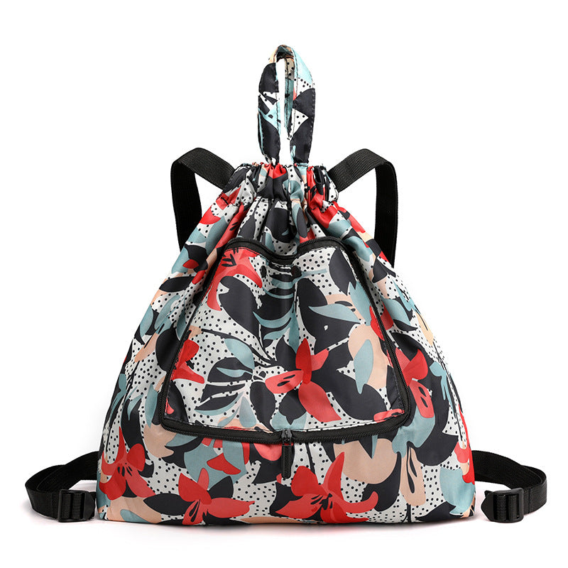 Women's Drawstring Printed Nylon Fabric Foldable Flower Backpacks