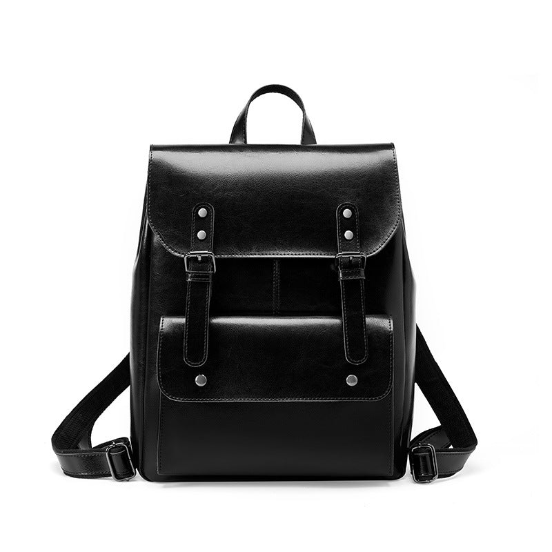 Women's Cowhide Computer College Style Large Capacity Backpacks