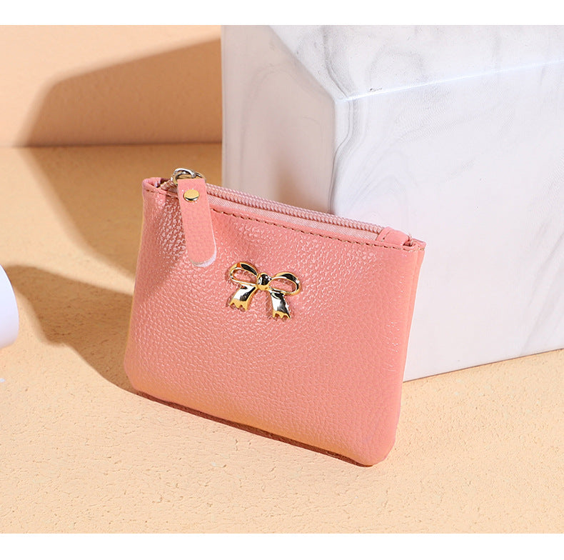 Women's Lychee Pattern Zip Soft Leather Fresh Coin Purses