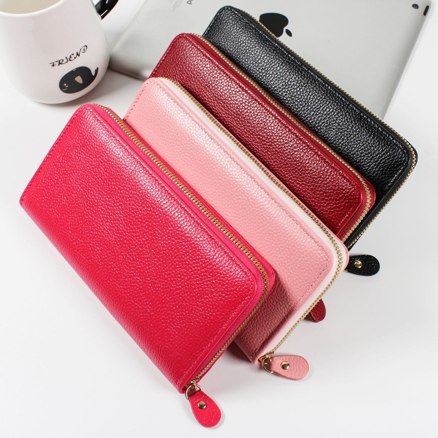 Women's Classic Lychee Pattern Zipper Long Coin Purses