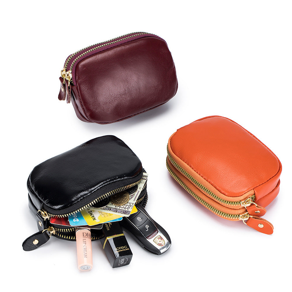 Retro Double Zipper Simple Storage Mini Coin Purses