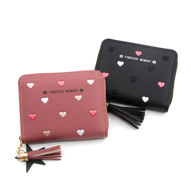 Women's Korean Style Short Cute Zipper Heart-shaped Ladies Wallets