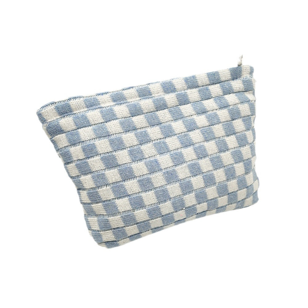 Wool Chessboard Grid Capacity Pencil Knitted Cosmetic Bags