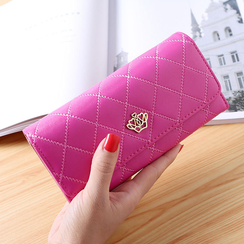 Women's Long Three Fold Korean Clutch Diamond Ladies Wallets